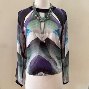 bebe Multi-Color Geometric Sheer Blouse